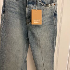Reformation Light Blue Straight Leg Jeans Cynthia Stretch High Waist